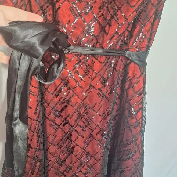 Jessica Howard Sequin Midi Dress Sleeveless Black Red Formal 16 W Womens - Picture 4 of 11